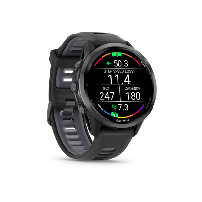 Forerunner® 970, Carbon Gray DLC Titanium with Black Case and Black/Translucent Whitestone Band