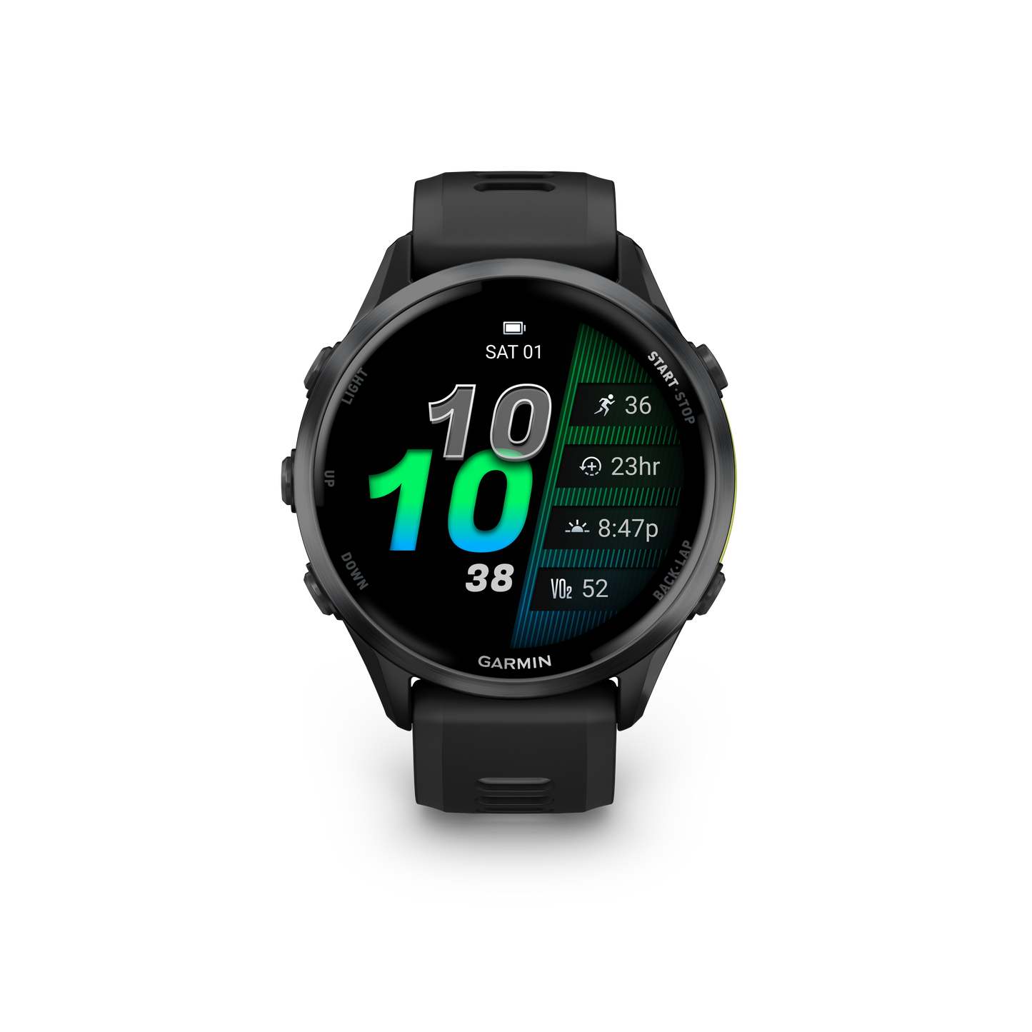 Forerunner® 970, Carbon Gray DLC Titanium with Black Case and Black/Translucent Whitestone Band