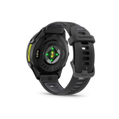 Forerunner® 970, Carbon Gray DLC Titanium with Black Case and Black/Translucent Whitestone Band