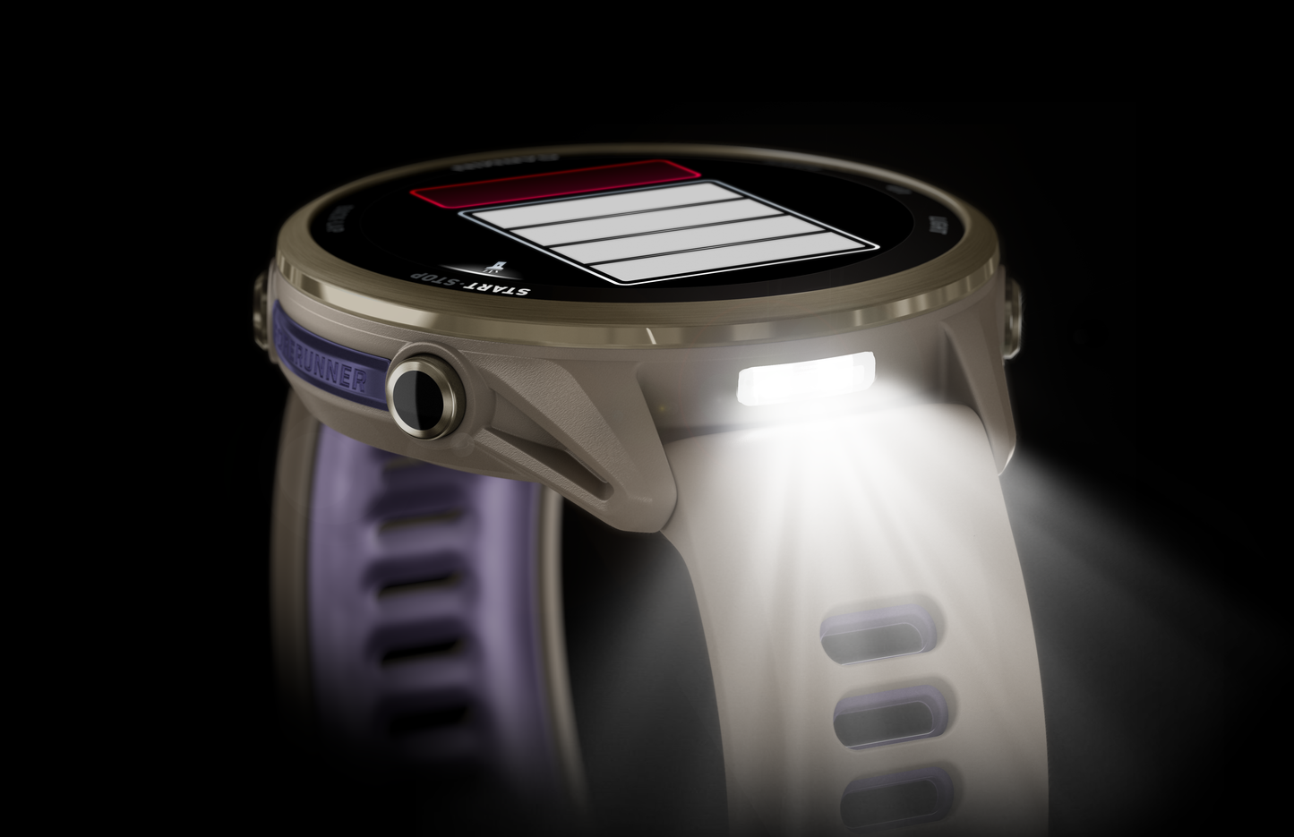 Forerunner® 970, Soft Gold Titanium with French Gray Case and French Gray/Translucent Indigo Band