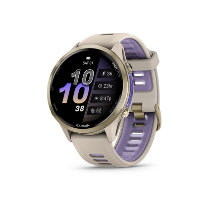 Forerunner® 970, Soft Gold Titanium with French Gray Case and French Gray/Translucent Indigo Band