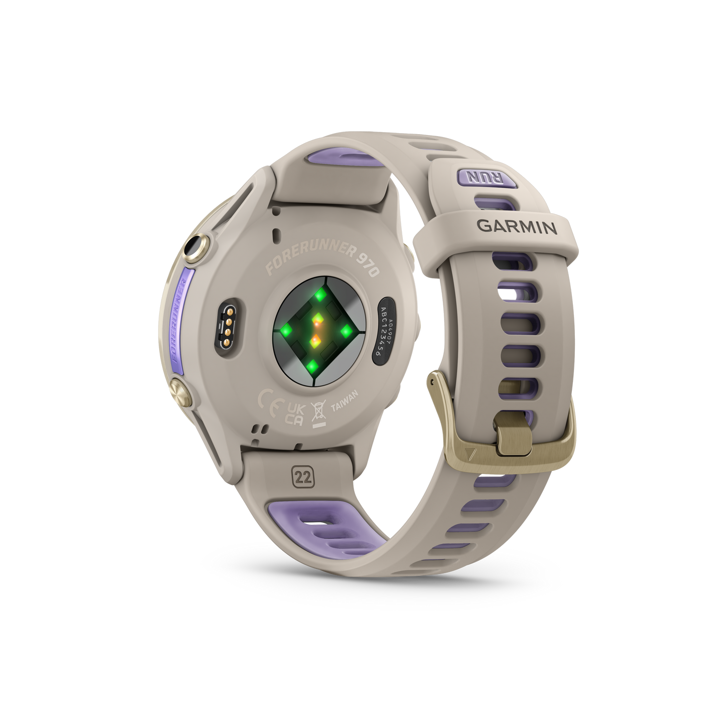 Forerunner® 970, Soft Gold Titanium with French Gray Case and French Gray/Translucent Indigo Band