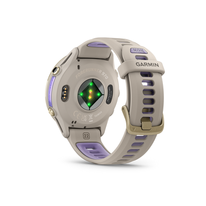 Forerunner® 970, Soft Gold Titanium with French Gray Case and French Gray/Translucent Indigo Band