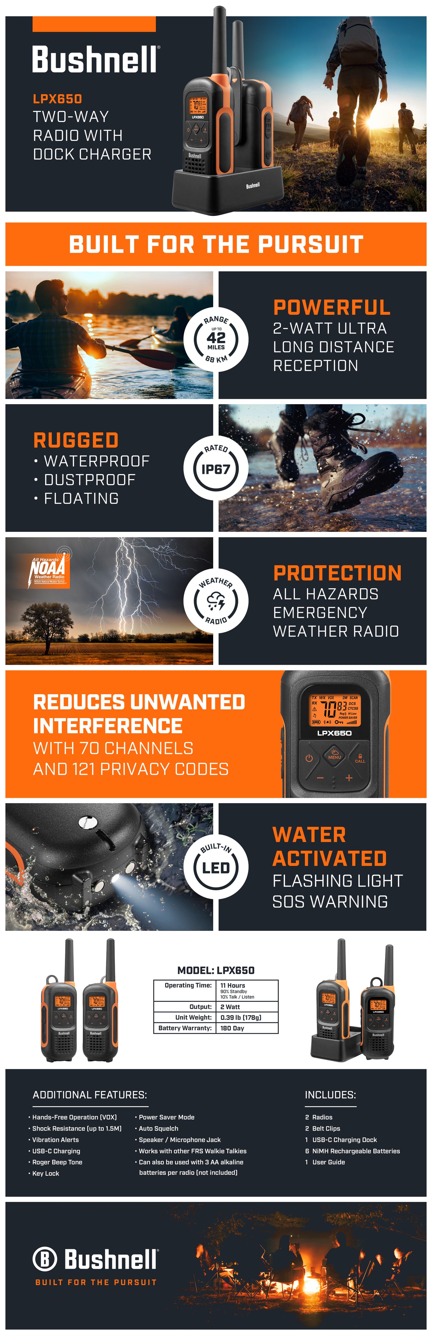 Bushnell Adventure 68 KM FRS 2.0 Watt 2 Way Radio