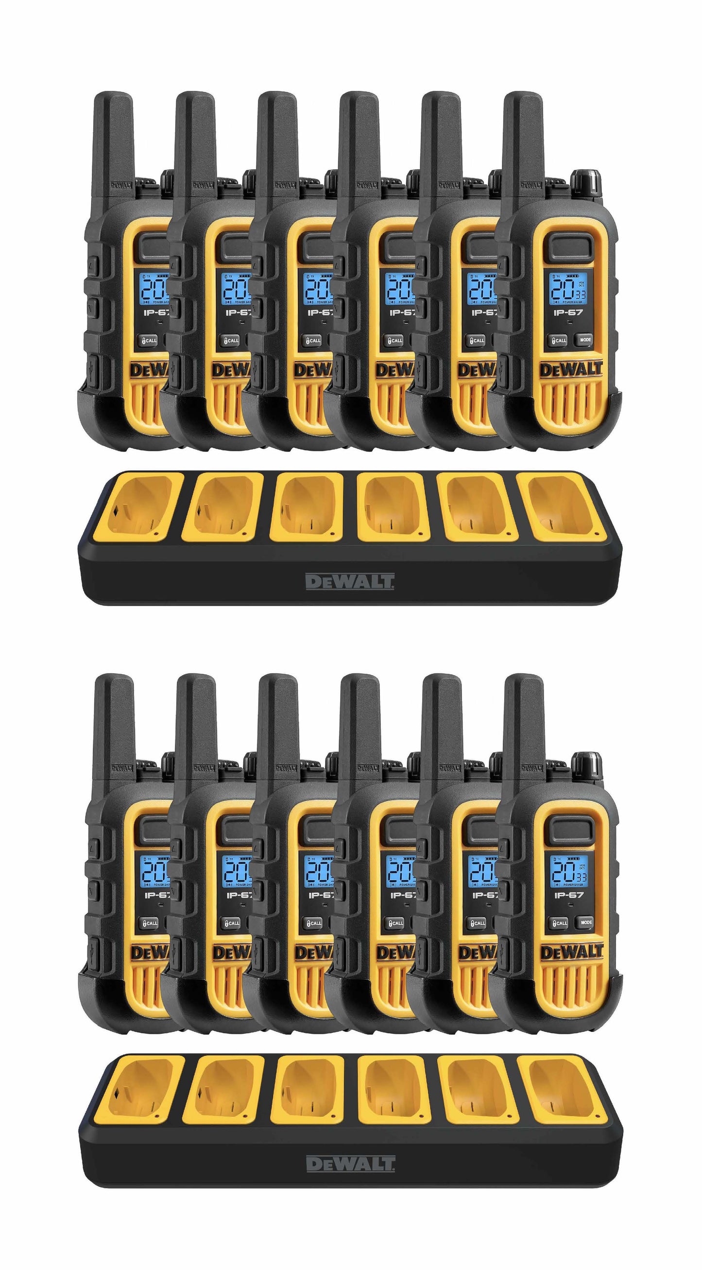 Dewalt Heavy Duty 12 DXFRS300 Radios with 2X 6 Port Chargers