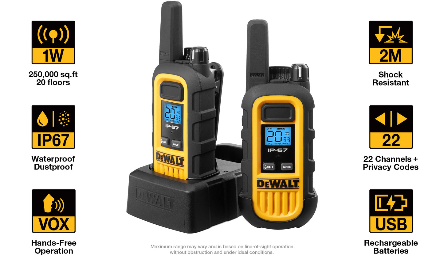 Dewalt Heavy Duty DXFRS800 GMRS Walkie Talkie with Surveillance Headse - 2 Pack