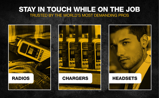 Dewalt Heavy Duty 6 x DXFRS300 Radios with 6 Port Charger and 6 x Surveillance Headphones