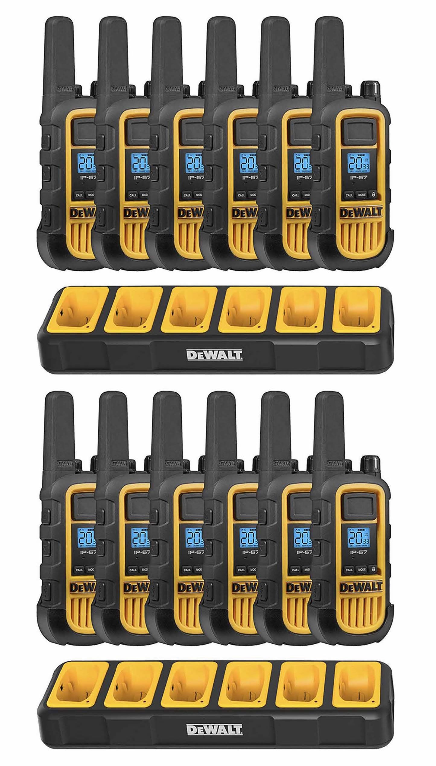 Dewalt Heavy Duty 12 DXFRS800 Radios with 2X 6 Port Chargers
